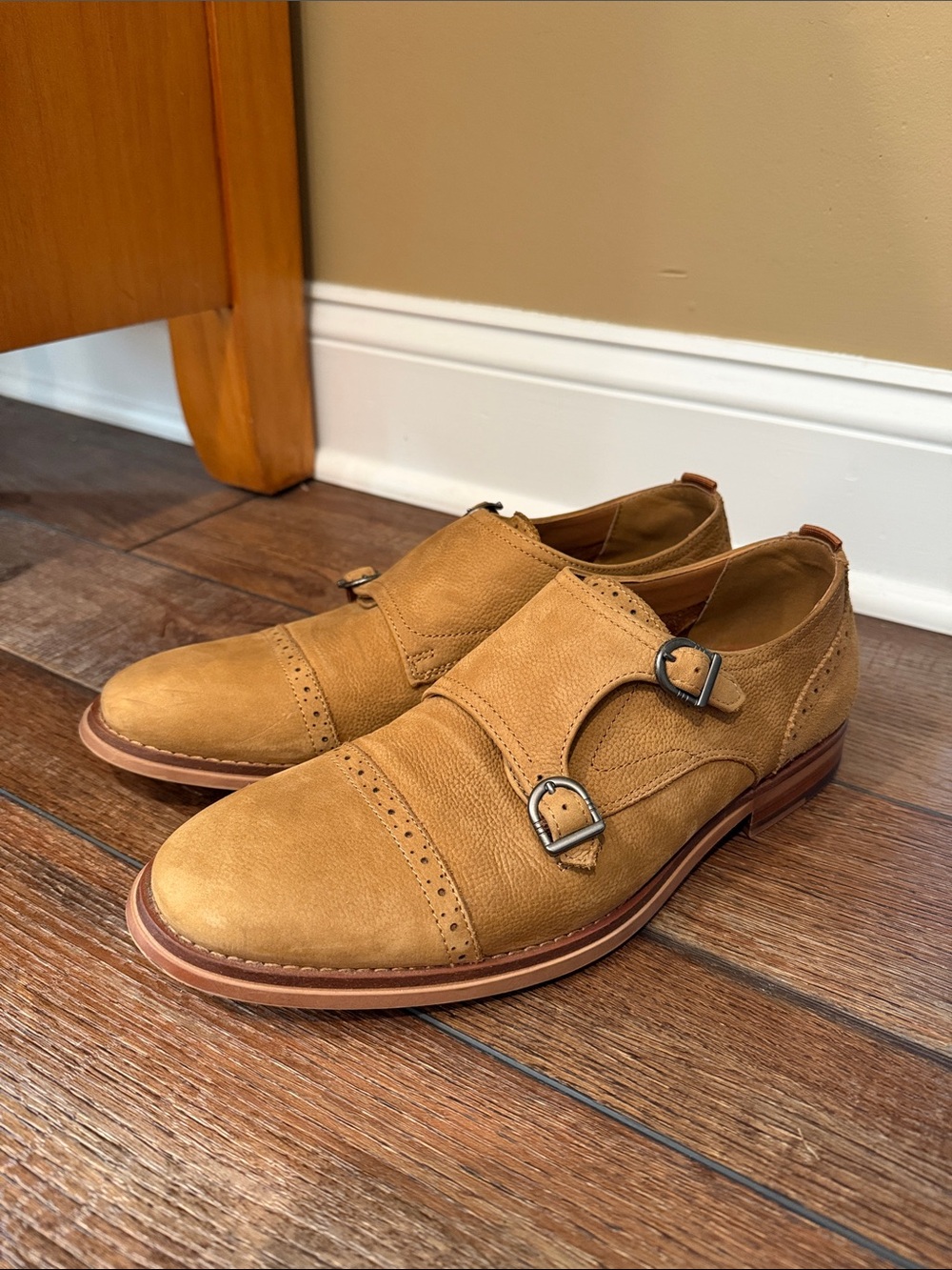 Mens Aldo Double Monk Strap Suede Oxfords - Tan